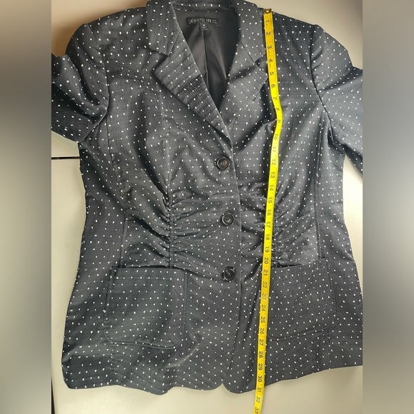 Lafayette 148 Black White Ruched Polkadot Blazer Jacket Size 14 - Picture 4 of 5
